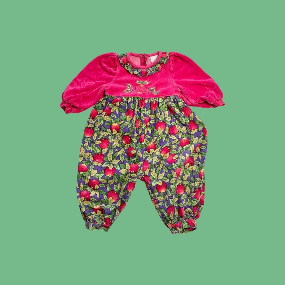 Vintage Mufflings Velvet and Corduroy Bright Apple Bubble Romper, Size 18 Months